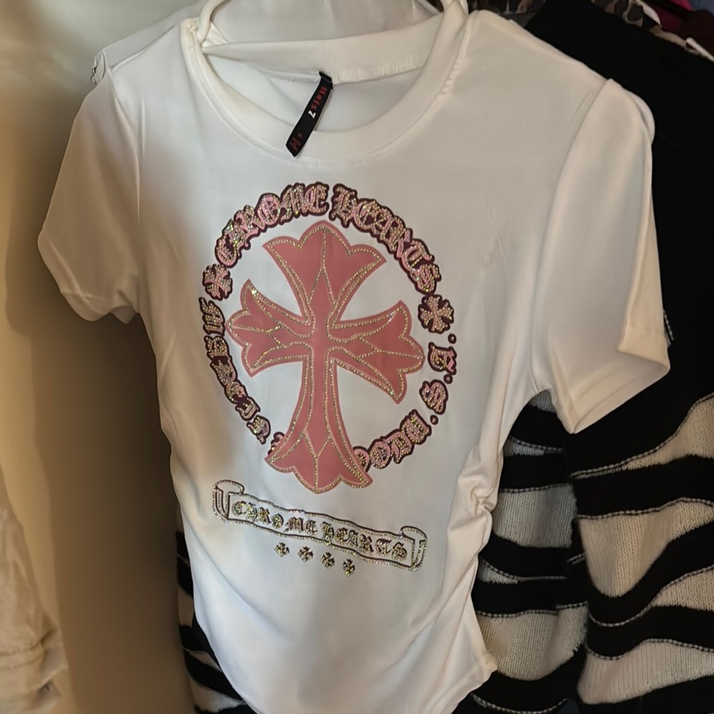 White and Pink Graphic Kids Shirt